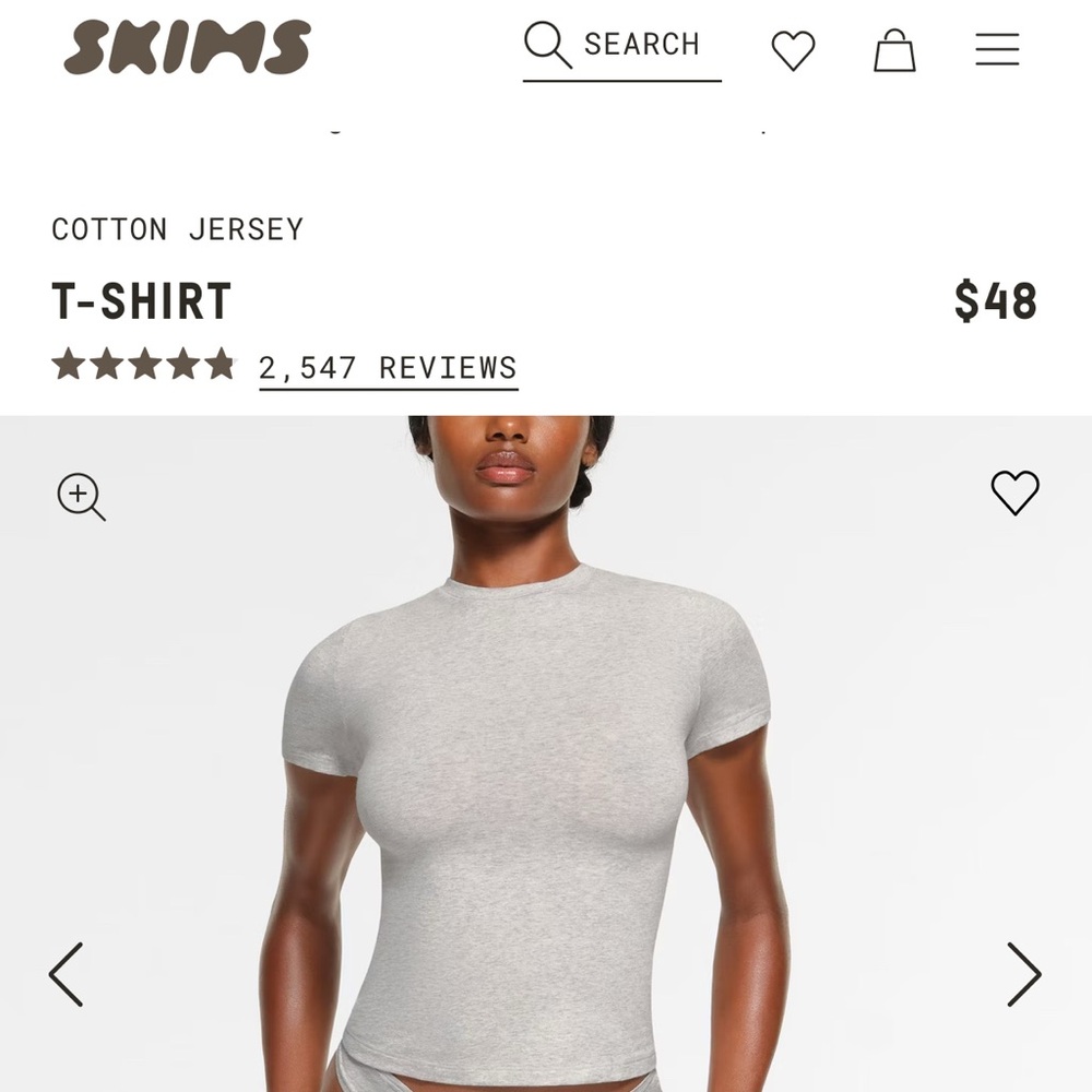 SKIMS Light Heather Grey Cotton Jersey T-Shirt - Size Medium